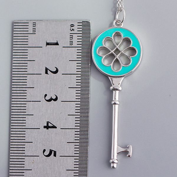 

enamel heart blue key necklace women female 925 sterling silver hollow lockit necklace