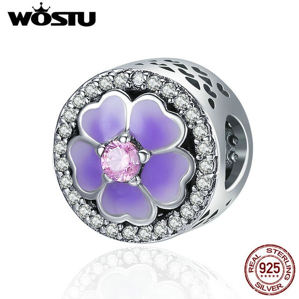 

wostu 2019 новый 925 sterling silver romantic примулы, фиолетовый эмаль бусы подходят оригинальный браслет diy ювелирных изделий подарка cqc, Blue;slivery