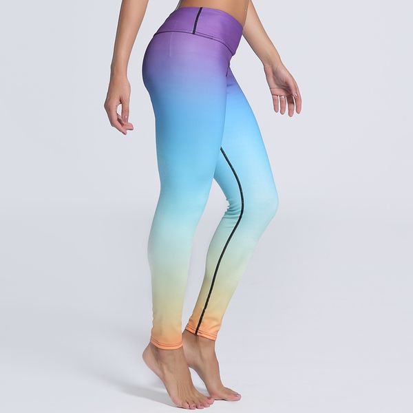 

selling outdoor sports digital gradient printing slim lady leggings, Black