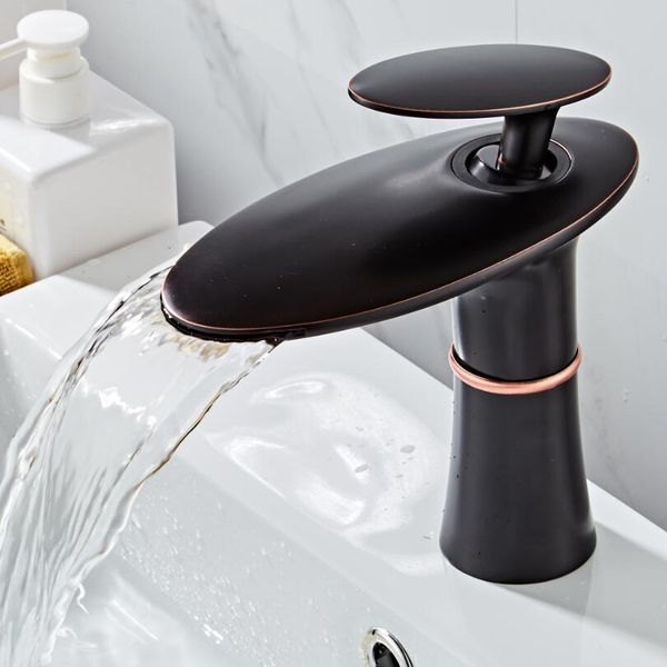 

black wholesale and retail deck mount waterfall bathroom faucet vanity vessel sinks mixer tap cold and water tap