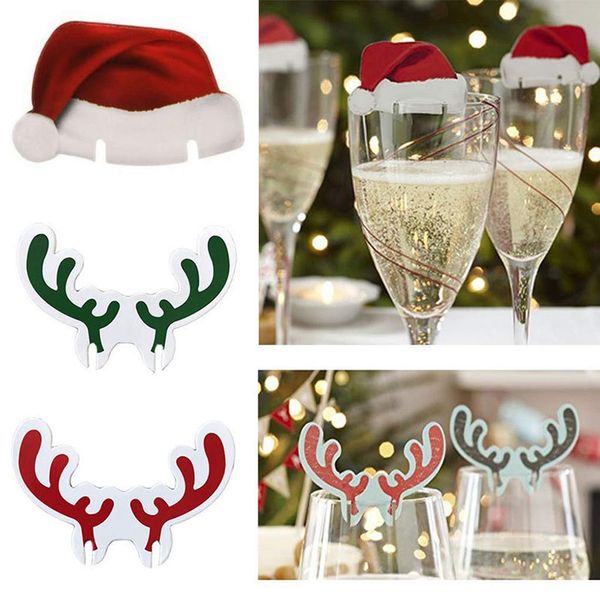 

10pcs christmas red wine glass paper cards cake cup desk wall window hoilday decorations party decors