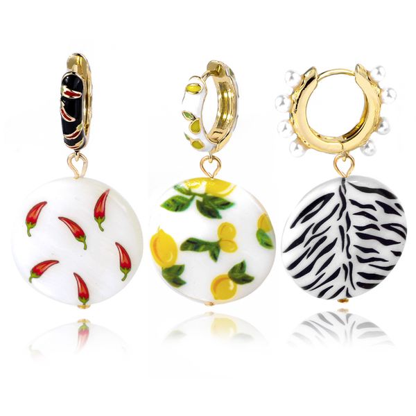 

style earrings shell print pendant lemon pepper drop oil ornaments creative pearl earrings wholesale, Silver