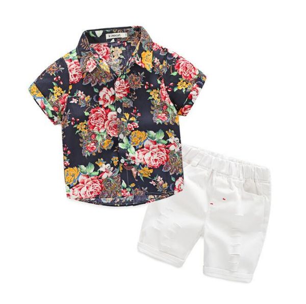 

оптовая 1-5y дети дизайнер одежды мальчиков цветочные рубашки + хлопок короткие штаны дети мода gentleman летние наряды повседневный комплек, White