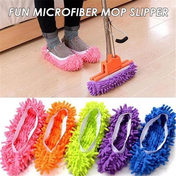 1 PZ Mop Pantofole Copriscarpe Morbide lavabili riutilizzabili Calzini per piedi in microfibra Polvere per pavimenti Detergente per capelli