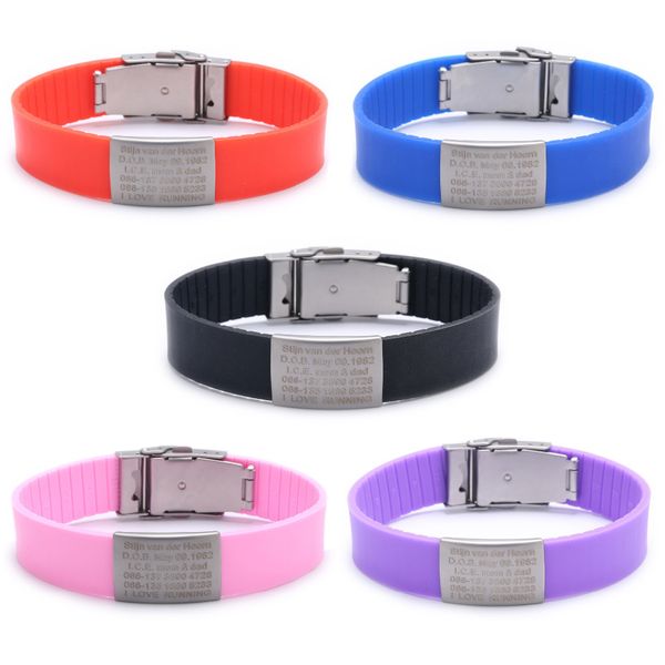 Benutzerdefinierte Kinder ID Armband Kind graviert Identifikation Armbänder Baby SOS-Armband Kinder Jungen ID Sicherheit Silikon-Armbänder Y200107