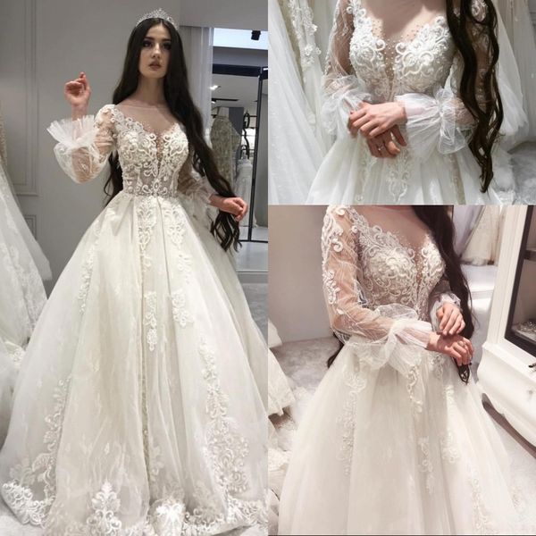 

кружева из бисера урожай роскошных арабских свадебных платьев sheer шея длинных рукава плюс размером african bridal платье elegant дешевых ш, White