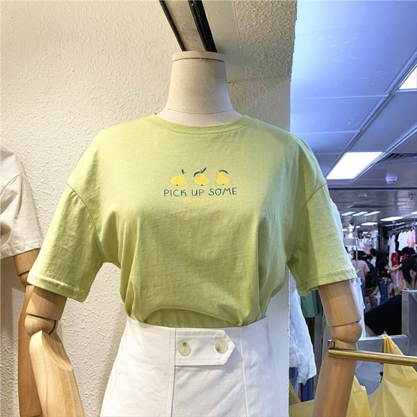 

2020 лето с короткими рукавами зеленый футболки тонкий большой размер женщин свободно печататься большой хлопок большой круглый воротник хло, White