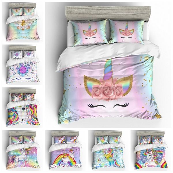 

2019 fashion cartoon unicorn bedding set duvet cover pillow case twin full  king super king size kids bedclothes bed cover