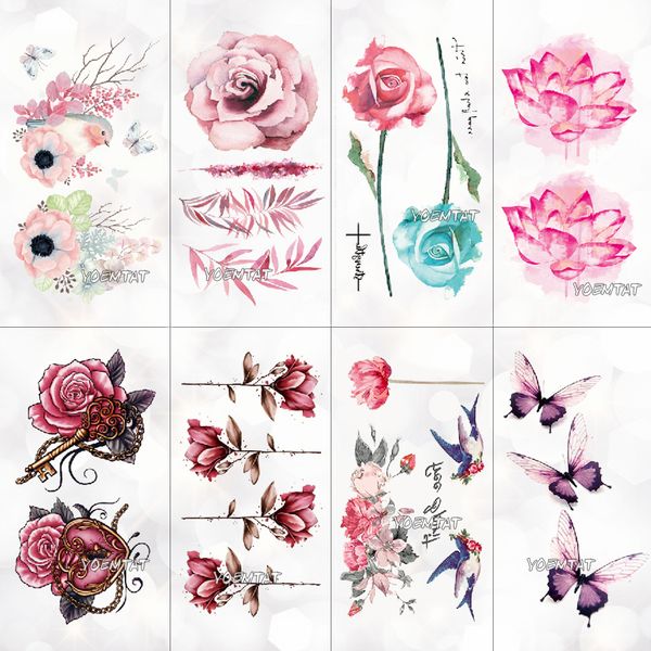 

10.5x6cm flowers rose lotus design fashion temporary tattoo stickers temporary body art waterproof tattoo pattern wholesales