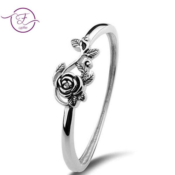 

925 sterling silver ring for women wedding anniversary fine jewelry retro silver rose ring ancient engagement, Golden;silver