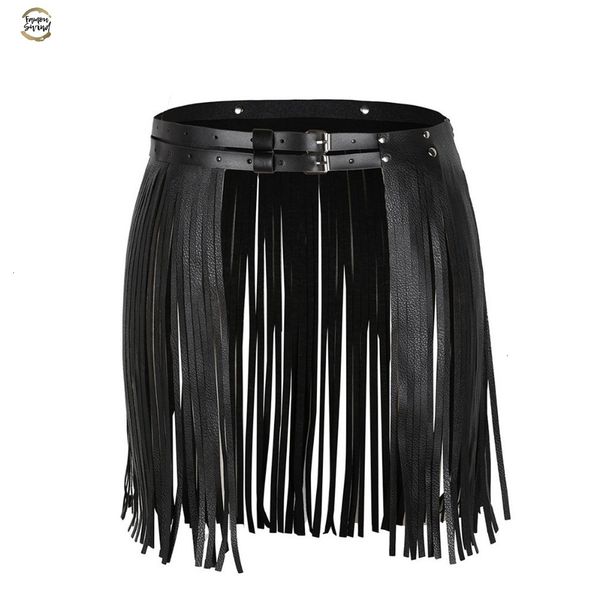 

womens adjustable faux leather waistband fringe tassel skirt belt nightclub costume cosplay parties skirts for halloween, Black