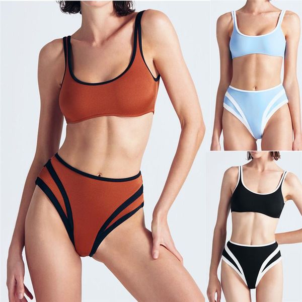 

tankinis fashion two piece womens bathing suits solid color women designer bikinis sleeveless high waist, White;black