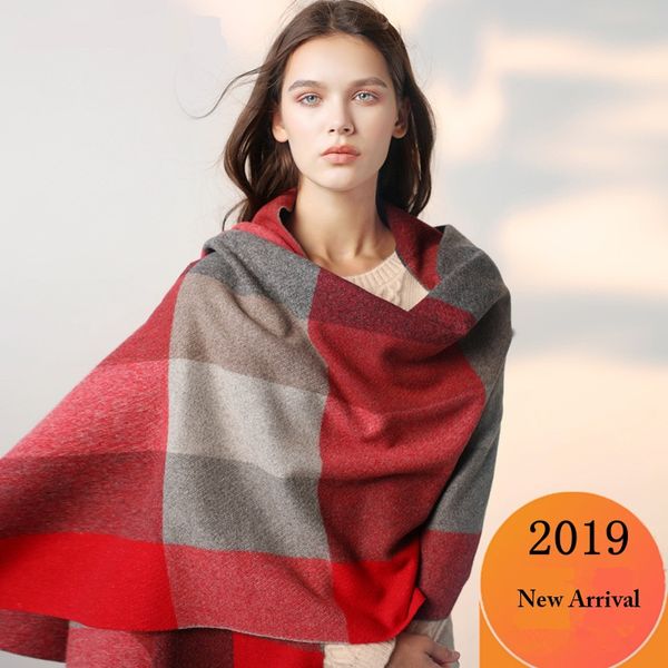 

designer 2019 knitted autumn winter woman scarf plaid warm cashmere scarves shawls fashion brand neck bandana pashmina lady wrap, Blue;gray