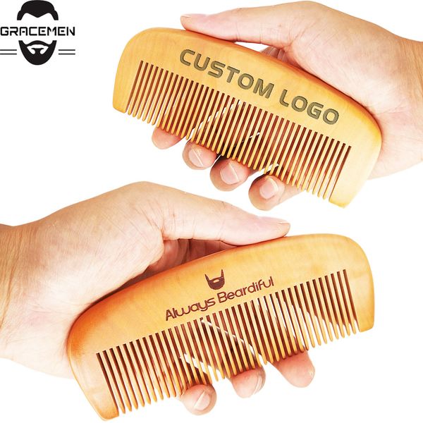 

moq 50pcs oem odm good quality long wood hair comb no snag anti static beard combs peach hairs brush man women customized logo, Silver