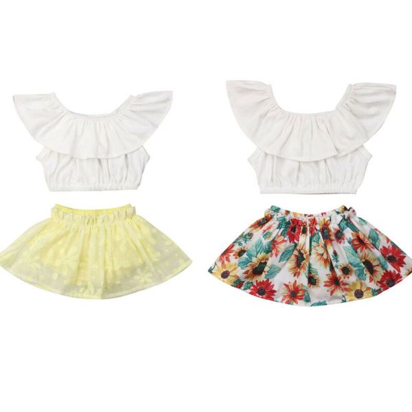 

newborn kids baby girls sister matching floral jumpsuit romper dress princess toddler girl outfits t-shirt +skirt outfit set, Pink;blue