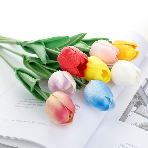 

silk flowers pu tulips flowers mini real touch tulip wedding silk flower decorative bouquet home garden decor 8 colors 30pcs lyw1558