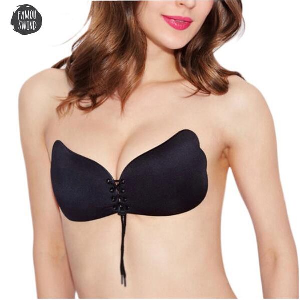 

invisible seamless bra adhesive silicone backless bralette strapless push up fly lingerie bra women plus size, Red;black