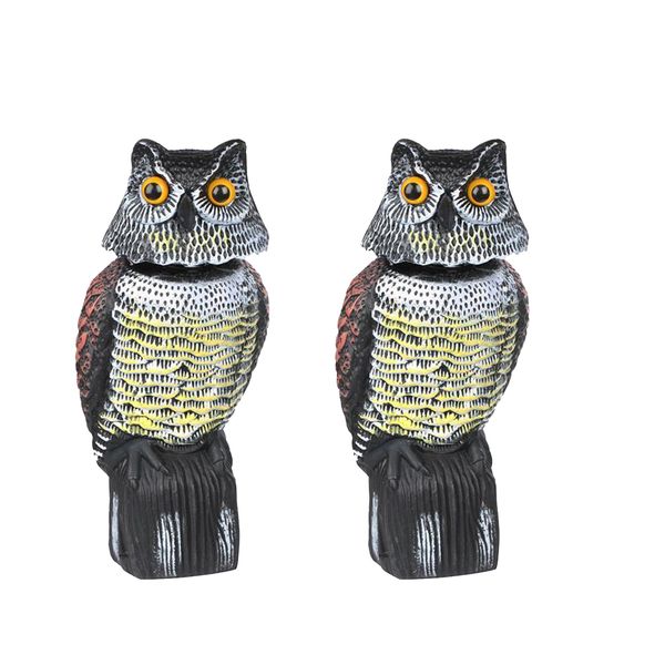 

2pcs large realistic owl decoy w/rotating head bird crow scarer scarecrow