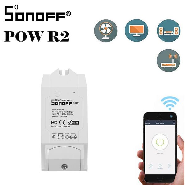 

2pcs pow r2 smart wifi switch controller with real time power consumption measurement 16a/3500w smart home device via android