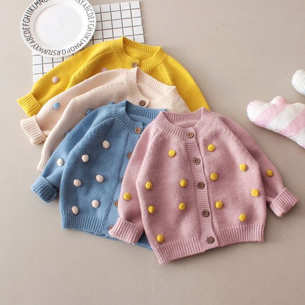 

осень и зима новый стиль новорожденных девочек вязаный кардиган пальто младенческой 3-6-сентябрь свитер топы ручной работы пузырь мяч childr, Blue