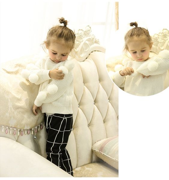 

new 2019 autumn toddler baby kids girls hairball knit pullover warm outfit clothes girl sweaters, Blue