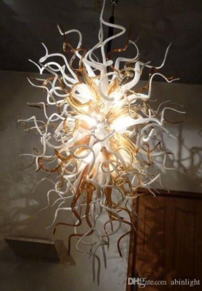 Lampadari di Murano soffiati a mano in ambra e bianco Lampadari in vetro per hotel, decorazioni per ville, lampadine a LED in vetro, lampadari moderni in stile Art Déco a risparmio energetico