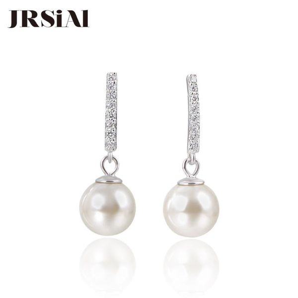 

jrsial 925 sterling silver jewelry freshwater pearl earrings korean fashion zircon earrings short bead, Golden;silver