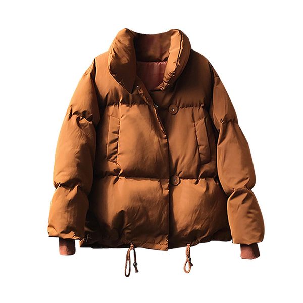 

casual warm fashion woman short winter coats and jackets solid loose parka feminina full sleeve woman coats, Black