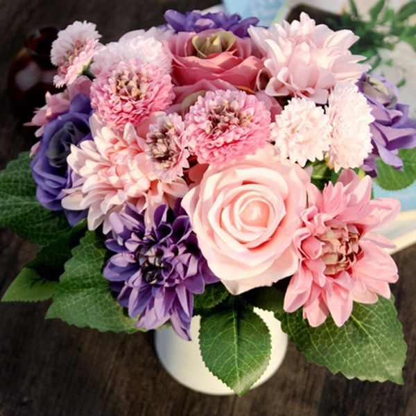 

1pcs mix combination beautiful bride hand flowers hybrid wedding decoration flower silk dahlia artificial rose fake carnations