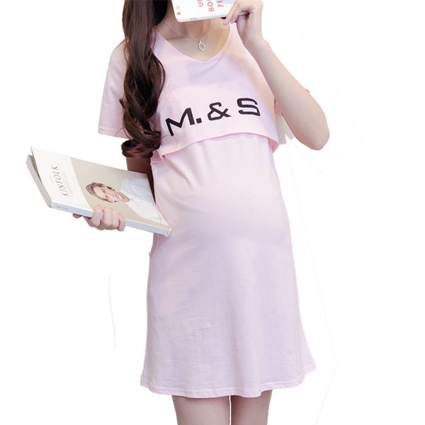 

manufacturer's summer sleeping dress large t-shirt 2020 new postpartum loose cotton half sleeve maternity nursing dress, White