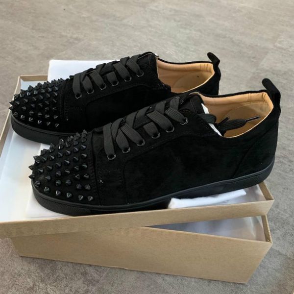 

2020 sneakers red bottom spikes flat velours suede sneakers iron grey men trainers 100% real leather party shoes arthur