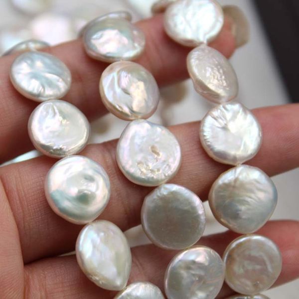 

cultured baroque freshwater pearl beads coin pearl approx 13-14mm 38cm loose pearl bead necklace strand, Silver