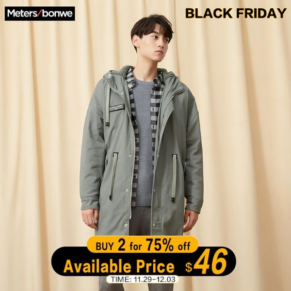 

metersbonwe 2019 new men winter medium-long parka padded coat student imitation cashmere lining clothes, Black