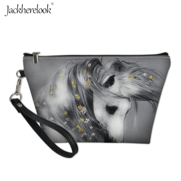 

jackherelook white crazy horse печать косметический мешок открытый путешествие хранение чехол для женских серого дизайна brown животных косм