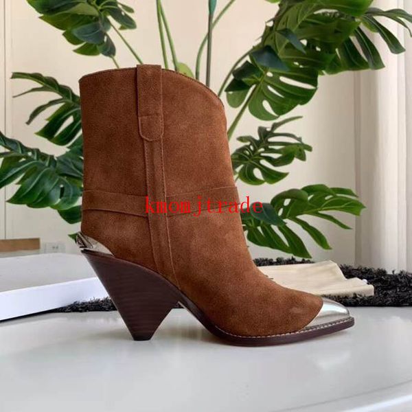 

original box woman designer shoes isabel lamsy boots genuine leather marant western-inspired staple calf leather original ankle boots, Red;white