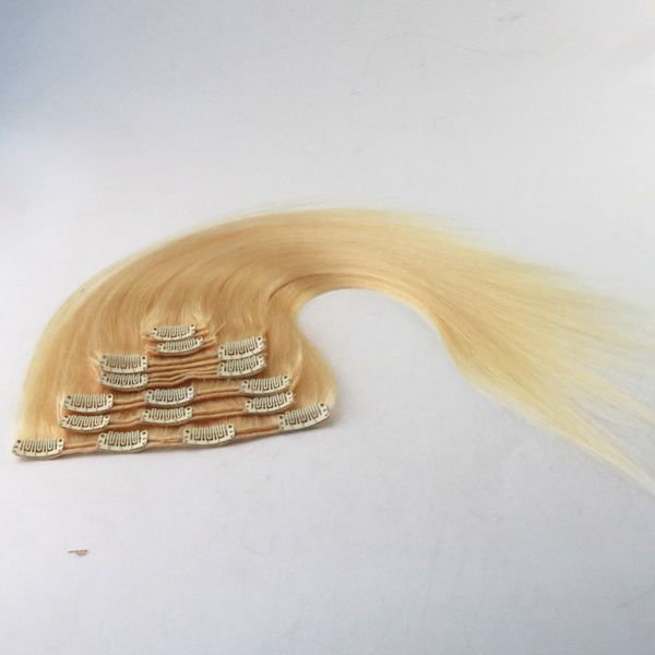 Reine gerade Haarspange in Haarverlängerungen # 613 Bleach Blonde Clips in Remy Haarverlängerungen voller Kopf 18 