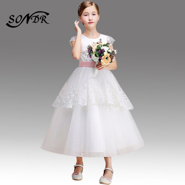

white flower girl dresses for weddings ht122 elegant bow lace flower girls dresses long little girls pageant ball gowns, Red;yellow