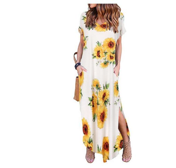 

women's dress plus size summer 2020 casual 5xl short-sleeved maxi dresses ladies beach long dress fashion bohemia vintage, Black;gray