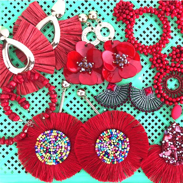 

ztech boho ethnic large tassel fringe earrings handmade big beads statement earrings party flower dangle drop gift, Silver