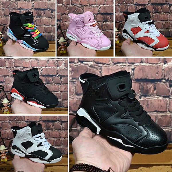 

2020 children 6 basketball shoes for boys girls retro infrared carmine 6s unc toro hare oreo maroon youth sports sneakers kids size eu28-35, Black