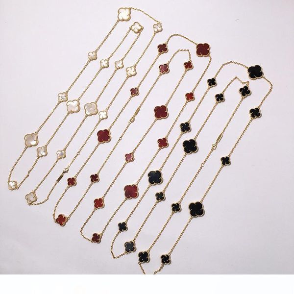 

wholesale fashion jewelry clover shell agate jewelry big small size four leaf 16 flower necklace 90cm, Silver