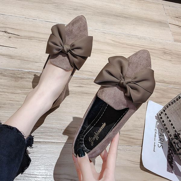 

retro woman shoes female footwear pointed toe shallow mouth bow-knot casual sneaker women 2020 fashion women's dress boat new, Black