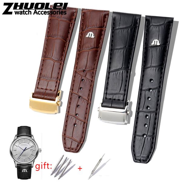 

first layer calfskin strap for maurice lacroix eliros watchband cow genuine leather leather bands 20mm 22mm with folding buckle, Slivery;brown