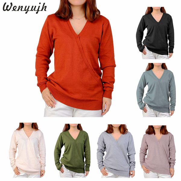 

wenyujh women deep v-neck knitted sweater 2019 autumn solid long sleeve pullover female casual loose jumper pull femme, White;black