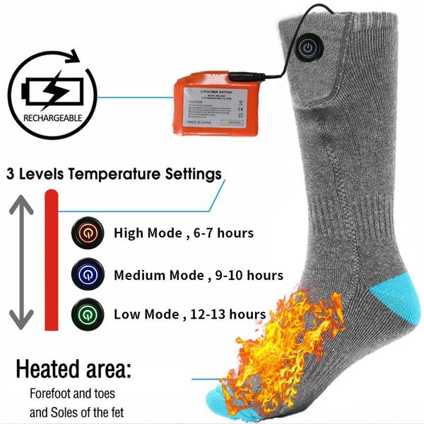 

electric heated socks socks with rechargeable battery for chronically cold feet large size usb charging heating wholes, Black
