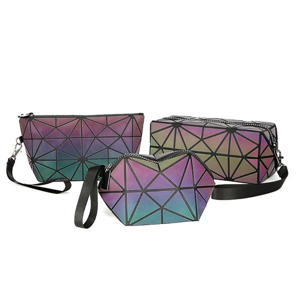 

zipper women cosmetic bag portable folding toiletry beauty case geometric luminous makeup bag travel organizer
