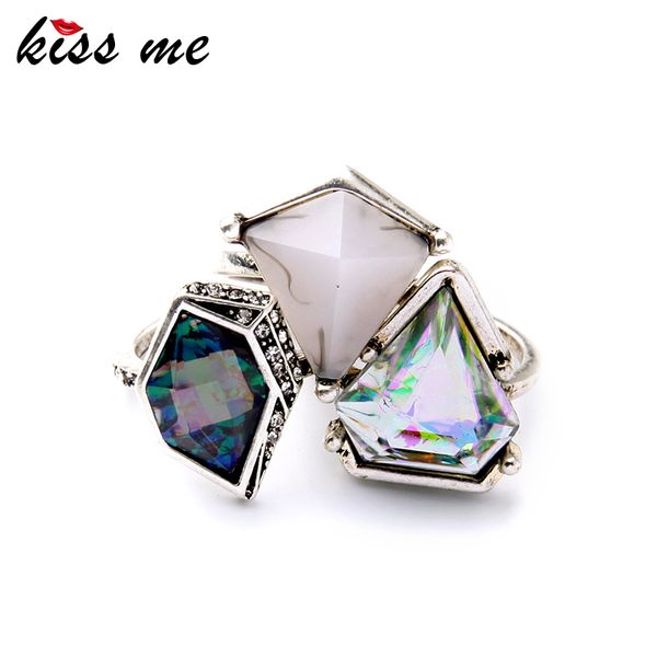 

3pcs new deign geometric imitation gemstone women rings set jewelry factory wholesale, Golden;silver