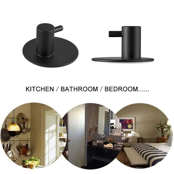 

eleg-adhesive hook, self-adhesive black wall-mounted hook key cover towel, super heavy duty stainless steel hook, no drill witho hooks rai