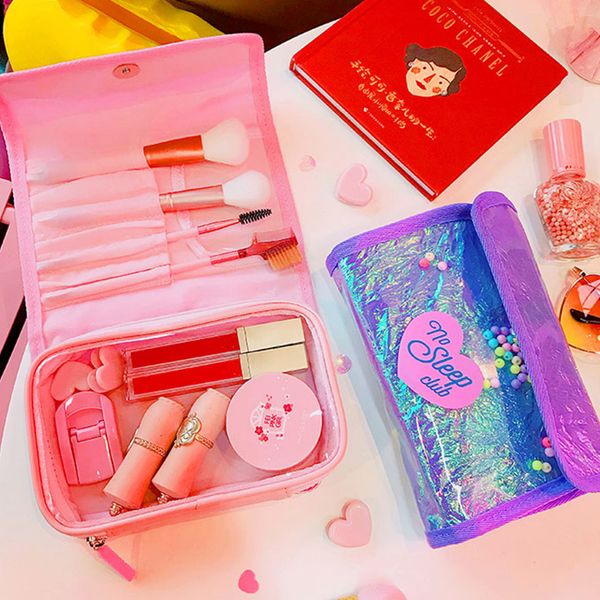

women lovely cute pvc cosmetics bag for girls fashion travel make up brush case bag makeup toiletry storage organizer pouch