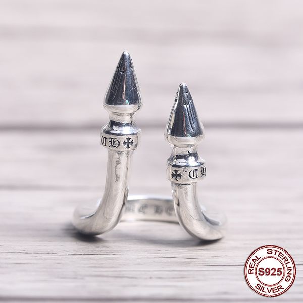 

100% 925 sterling silver ring male japanese and korean personality tide retro hipster nail punk style net red single opening 2019 new hot